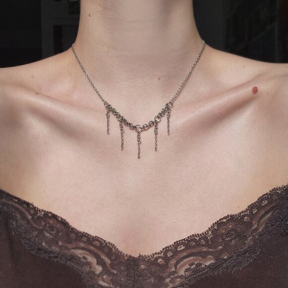 Gothic delicate silver chain necklace ✦ vampire spikes rosary necklace ✦ - Picture 1 of 5